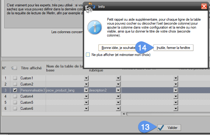 Custom fields, tuto 1 - image 8 - On exit, check column to display